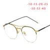 Fashion Sunglasses Frames Round Alloy Lightweight Half Frame Myopia Eyeglasses 1.56 Aspherical Lens Prescription Glasses Men Women -1.0 -1.5