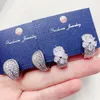 Heavy Industry Silver Zircon Stud Earrings For Women Fashion Love Flower Earring Luxury Jewelry