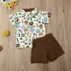 Kläduppsättningar Småbarns pojke kläder 2022 Född barn Baby Boys Summer Tops Kort ärm Animal T-shirt Pants Shorts Outfits SetClothing