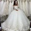 Gorgeous Dubai Princesa Ball Gown Wedding Dresses Long Sleeve Lace Appliques Wedding Gowns vestido de festa casamento