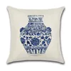 Cover Pillow Linen Chinese Style Blue and White Porcelain Bottle 1333 D3