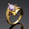 Cluster Rings Cute Female Purple Crystal Stone Ring Yellow Gold Color Thin Wedding For Women Luxury Leaf Zircon Engagement RingCluster