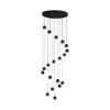 Hängslampa trapp ljuskronor villa loft lägenhet hög vardagsrum matsal minimalistisk svart rymdboll lång ljuskrona