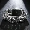 Vintage 316L Stainless Steel Heavy Chunky Men's Skeleton Link Chain Bracelets Punk Rock Double Skull Head Charm Bracelets Bangle Jewelry