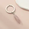 Wire Wrap Naturstein, sechseckiges Prisma, Schlüsselanhänger, Heilkristall, rosa Kristall, Auto-Dekoration, Schlüsselanhänger für Damen und Herren