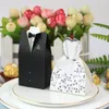 50/100pcs Laser Cut Candy Boxes Bags Bridal Groom Gift Cases Tuxedo Dress Gown Candy Box Wedding Favors And Gifts With Ribbon 220420