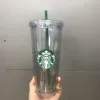 Canecas da Starbucks 24oz 710ml Copos de plástico de plástico reutilizável camada dupla transparente Capa de palha plana de palha BDIAN CUPLE MELL COPA CUPLA 0524