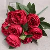 Decorative Flowers & Wreaths Head Burgundy Roses Bunch Artificial Western Rose Wedding Decoration 11 Color Peony Fake Flower Simulation Flow