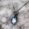 Pendant Necklaces Vintage Womens Moonstone Necklace Silver Color Flower Charm Chain For Female Floral JewelryPendant