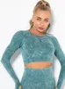 T-Shirt Femme Femme Sans Couture Yoga Chemises Tie Dye Sport Chemise Femme Manches Longues Crop Tops 10 Couleurs Gym Vêtements Séchage Rapide Fitness Shi