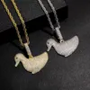 Примолаживание полного CZ Stone Animal Animal Duck Pendants Ожерелье для мужчин и женщин Золотые хип