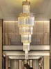 Lampes Suspendues Grand Escalier Lustre En Cristal De Luxe Longue Suspendue Lampes LED Or Châssis D'éclairage pour Loft Lobby Villa Escalier Salon