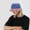 BERETS Fashion American Flag Bucket Hat Summer Reversible Men Kvinnor USA Tr￤dtryckt Fisherman Caps Unisex Sunscreen Panama Hatberets