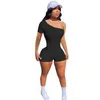 2022 Zomer sexy body suit geribbeld een schouderjumpsuit