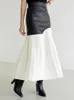 Deat White Long秋の革パッチワークAラインラップヒップ気質ファッション女性のプリーツスカート7Z206 220322