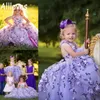 Fabulous Lawenda Koronki Kwiatowe Little Girls Pagewne Suknie 3D Aplikacje Maluch Suknia Ball Kwiat Girl Sukienki Długość Wedding Floor Długość First Communion Suknie AL6663