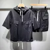 メンズトラックスーツヒップホップメンズサマー2ピースセットファッション服ストリートウェアショーツ衣装軽量ブレス2022men's's