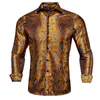 Hi-Tie 100% Silk Luxury Black Gold Embroidery Paisley Dress Shirt Men Long Sleeve Men's Casual Button-Down Shirts Outwear Gift 220324