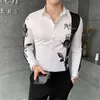 Camisa Masculinaファッションパッチワークカラーデジタルプリント長袖シャツメンズ衣類シンプルなスリムフィットカジュアルケミーズホム220401