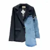 Women Asymmetric Black Color Patchwork Denim Blazer Sigle Breasted Fashion Jeans Jacket