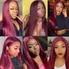 30 Inches 99J Burgundy Straight Lace Front Human Hair Wig 100% Human Hair Wigs Pre Plucked with Baby Hair 4x4 Lace Closure Wig 220719