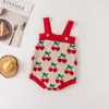 Kläder set stickkläder baby flickor körsbär broderad cardigan romper 2 st spädbarn fjäder stickad varm set klädkläder