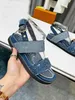 2022 Designer Woman Paseo Flat Comfort Sandals Luxe Summery Denim Sandy Beach Slippers Glides Maat 35-42