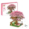 SEMBO Mini Sakura Tree House Blocks Japanese Street View Cherry Blossom Model Building MOC House Tree Bricks Toys Birthday Gifts 220527