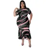 Robes de grande taille femmes O cou taille haute Robes été mode impression à volants Patchwork Streetwear longue robe de sirène 2022plus