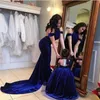 Royal Blue Beaded Mermaid prom Dresses Halter Neck Satin Appliqued Evening Ball Gowns Plus Size Floor Length Tulle Formal Dress