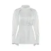 Femmes039s Blouses Shirts Femmes boutonnières White High Street Long Sleeve Turn Collar Lady Backless Laceup Hollow Plain3821090