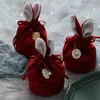 Kerstvakantie Gifts Candy verpakking Tassen met schattige konijnenoren Wedding Hollowen Chocolate Velvet Package Bag