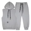 Tracksuits voor heren Spring Summer Men Sweatshirt Set Mouwloze hoodie Hoëed tanktop T-shirt Kalf Lengte broek Solid Sporty Parkour Setmen's