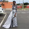 Casual Dresses Silver Lace Applique Mermaid Evening Party 2022 Long Sleeves See Through Slit Saudi Arabia Prom Gown Formal