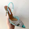 2022 Damskie luksusowe buty do sukienki projektant mody krystalicznie importowany skóra duże niskie dekoracyjne sandały szpula szpula obcasy kostki z pudełkiem 361