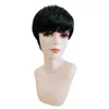 Krótka prosta maszyna wykonana peruki z grzywką Brazylijska Virgin Pixie Cut Natural Human Hair Peruki dla czarnych kobiet