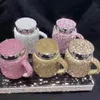 Tasses Tasse à café mousseux avec couvercle en céramique cristal strass gobelet tasse longue Distance relation cadeaux lait eau tasses CuteMugs