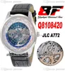 8F V2 Geophysic Universal Time Q8108420 JLC A772 Automatisk herrklocka stålfodral 3D Världskarta Stick Svart läderband Super Edition Puretime