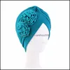 Bonnet / Skl Caps Chapeaux Chapeaux Foulards Gants Accessoires De Mode Bonnets Décoration De Fleurs Plissé Élasticité Chapeau Femmes Musulmanes Wraps Hijabs C