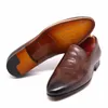 Taille 6 à 13 chaussures homme élégant mocassins en cuir véritable bout pointu chaussures habillées hommes été automne marron fête de mariage pour hommes