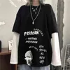 NICEMIX letra preta Imprimir Tshirt Punk solto t - shirts Autumn High Street Camisetas Engraçado Manga Longa Streetwear Gir 220328