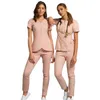 Wholesales women wear stylish scrub suits hospital uniform pant suits solid color unisex operating uniform 220610