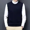 Men's Vests Men Sweater Vest Korean Round Neck Business Casual Fitted Version Black Light Grey Sleeveless Knitted Top Male Brand Kare22