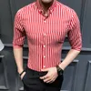 Shirts for Men Clothing Korean Slim Fit Half Sleeve Shirt Casual Plus Size Business Formal Wear Chemise Homme 5XL-M 220323