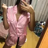 Pijama de verão para mulheres cetim listras de seda pijamas de roupas de dormir curtas pingwear pjamas fadies home lowear woman 220802