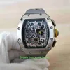 熱い販売最高品質時計44mm x 50mm RM11-03スケルトンステンレス鋼の灰色のゴムバンド透明な機​​械的な自動メンズ男性の腕時計の腕時計