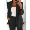 Cinessd Yaz Sonbahar Katı Blazer Ceket Çentikli Uzun Kollu Haligan Düğmesi Günlük Ceket Takım Ofis Lady Black Blazers 220812