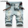 Jeans maschile maschile dritte shorts shorts hip hop motociclista blu elastic 2022 Summer Designer Short Jean for Men