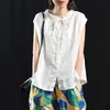 Cotton Linen Women Tops Summer Arts Style Vintage Solid Color Loose Casual Female Sleeveless Tank Vest P1339 220325