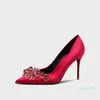 Обувь платье Реальный шелковый сатин красный свадьба горный хрусталь украшения высокой каблуки свадебная роскошная вечеринка